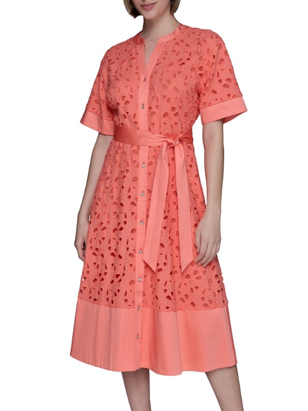 KARL LAGERFELD PARIS Women's Eyelet Cotton A-Line Shirtdress Size 12 NWOT